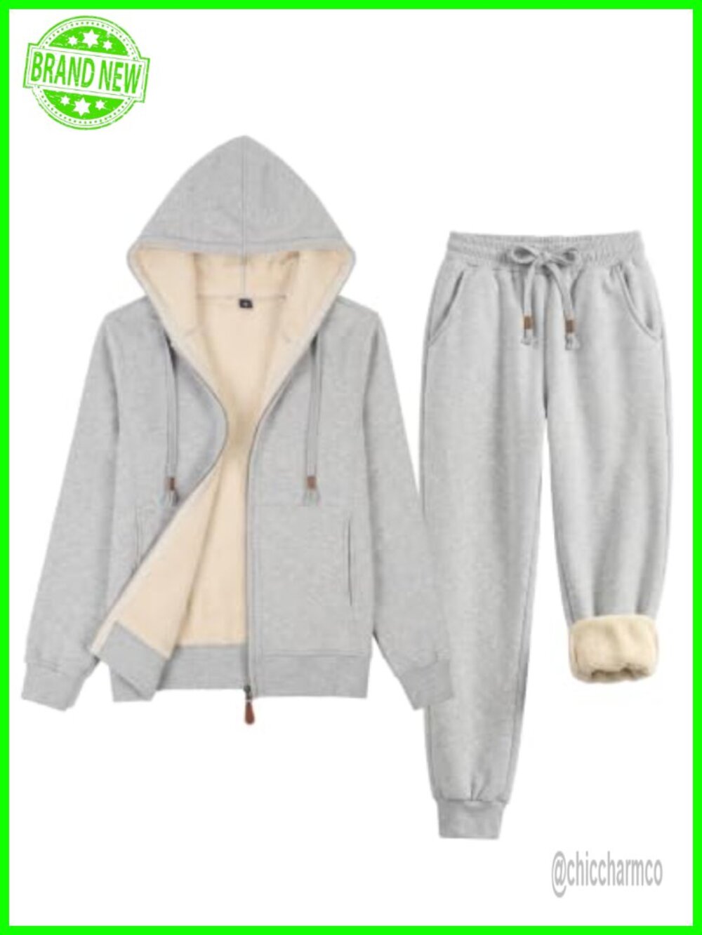 Fleece Lined 2 Piece Sweatsuit Zip Hoodie and Sweatpants Set